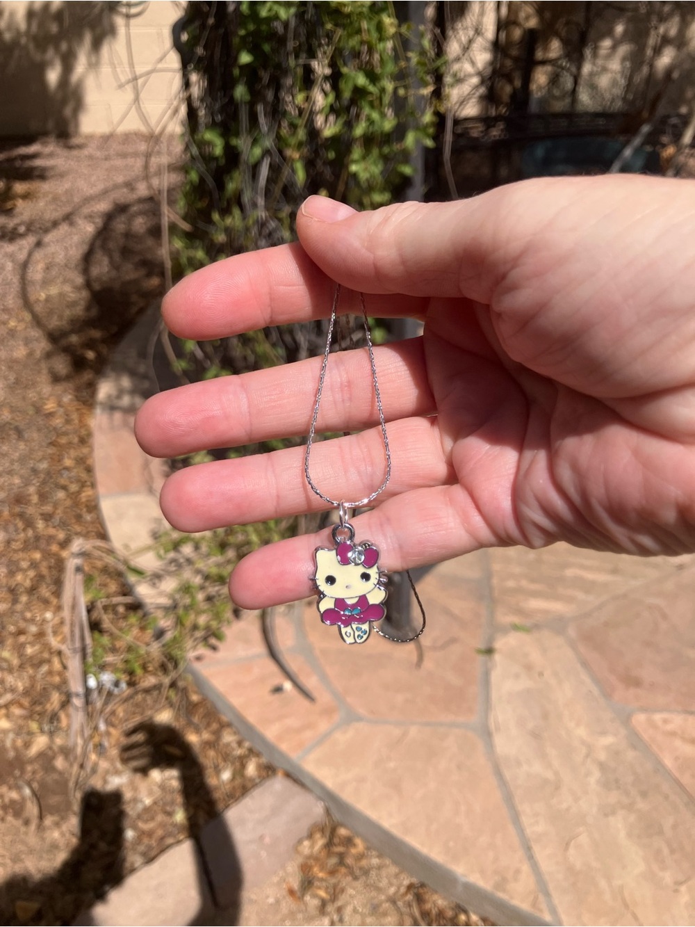 Cute Purple Kitty Pendant Necklace - Silver Tone with Crystal Bow